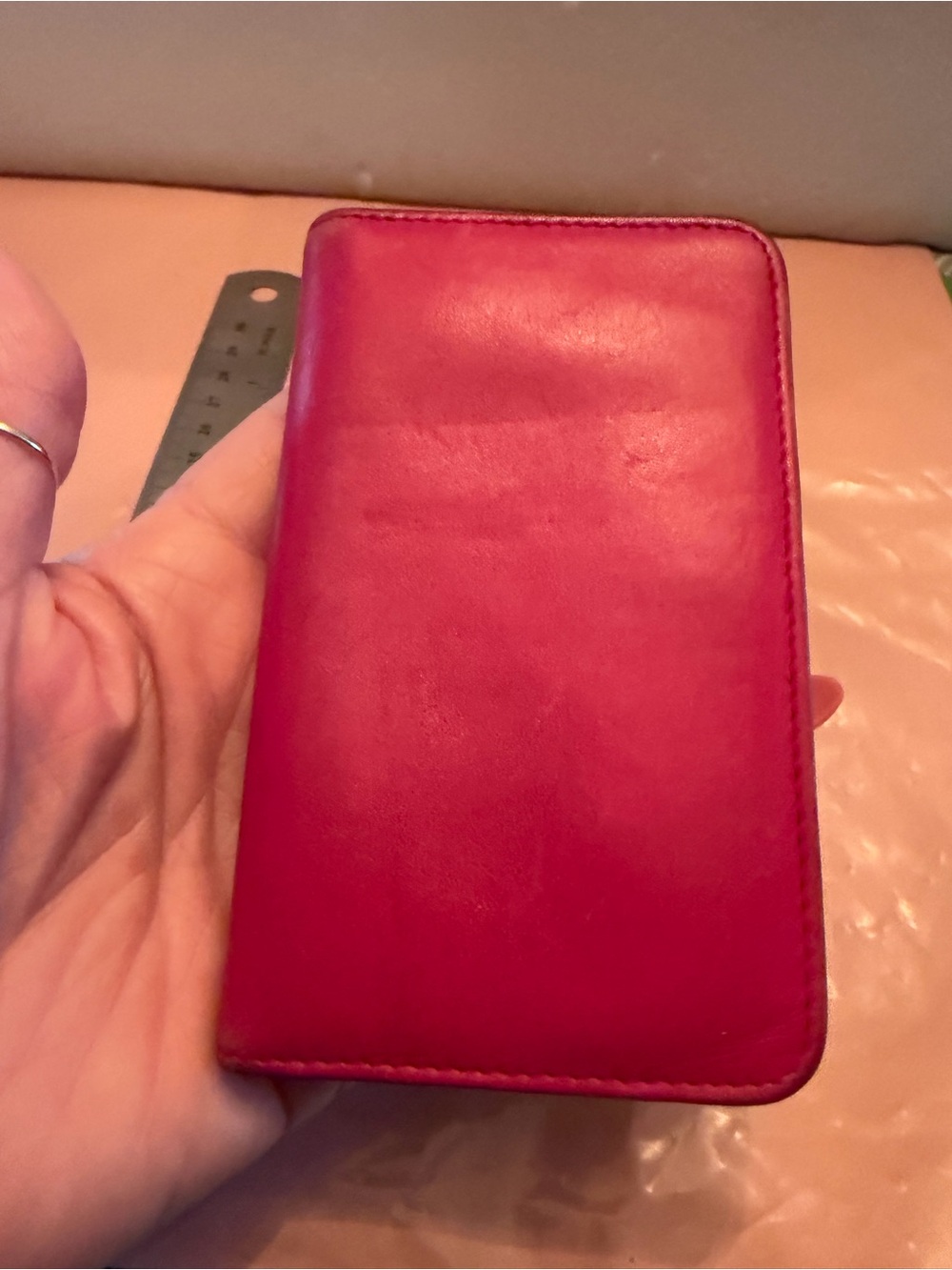 Buxton Red Leather Tri Card Case/ wallet